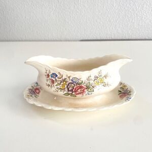 RARE Vintage Antique 1950s Floral Gravy Boat by Crown Ducal Wilmalow